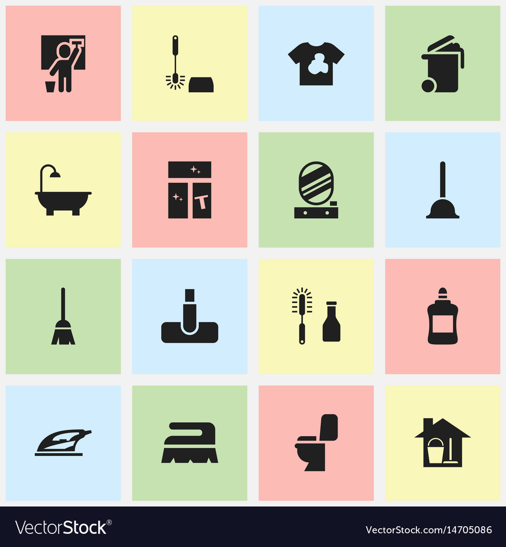 Set of 16 editable cleanup icons includes symbols