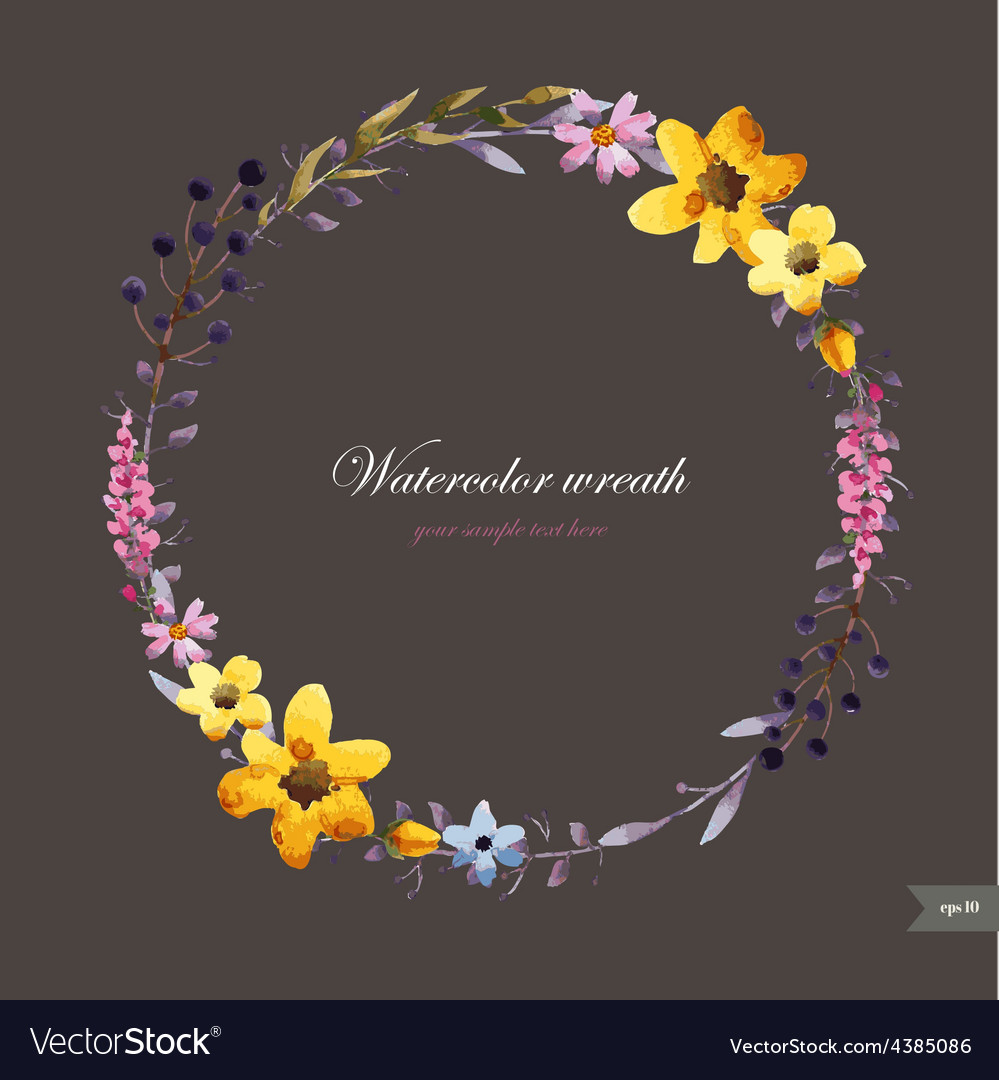 Watercolor wreath with flowersfoliage and branch