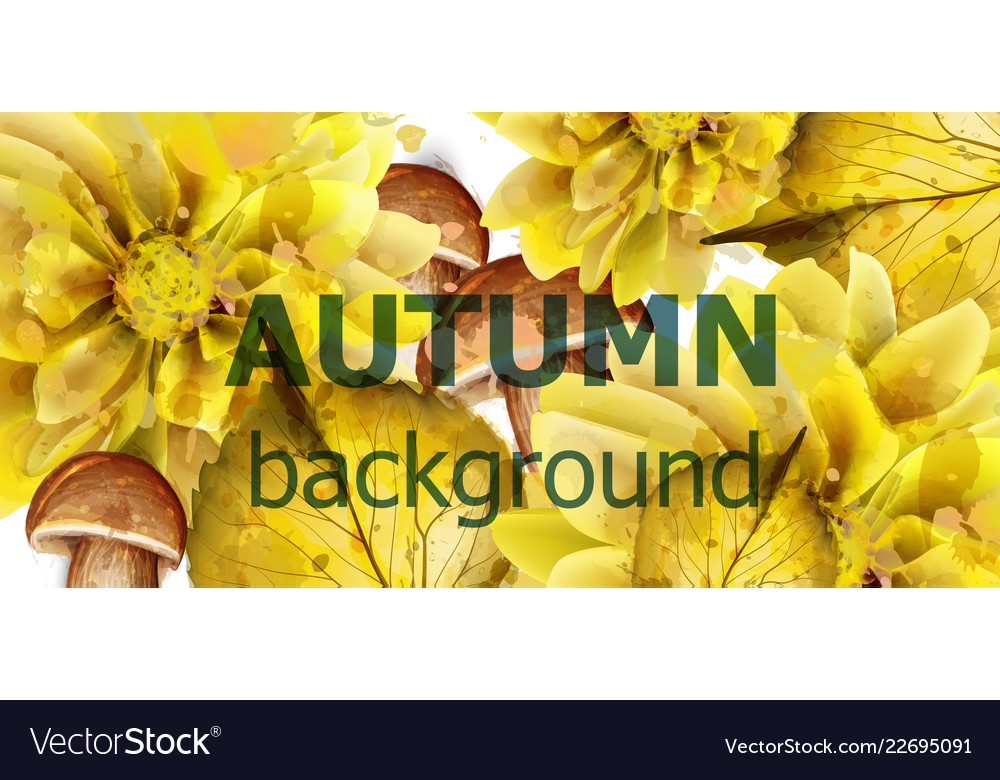 Autumn golden leaves banner watercolor