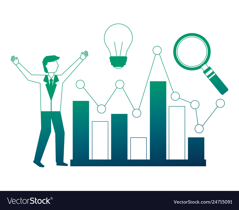 Businessman creativity chart and magnifying glass