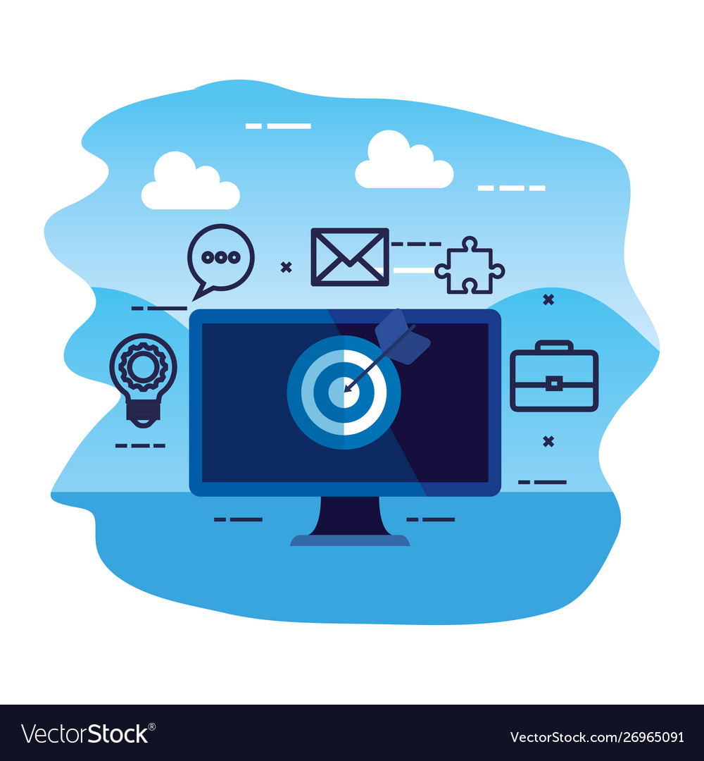 Desktop computer with target and iccons vector image Desktop computer with target and iccons