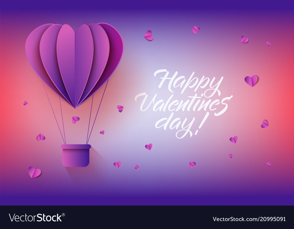 Heart shaped hot air balloon in paper art Vector Image