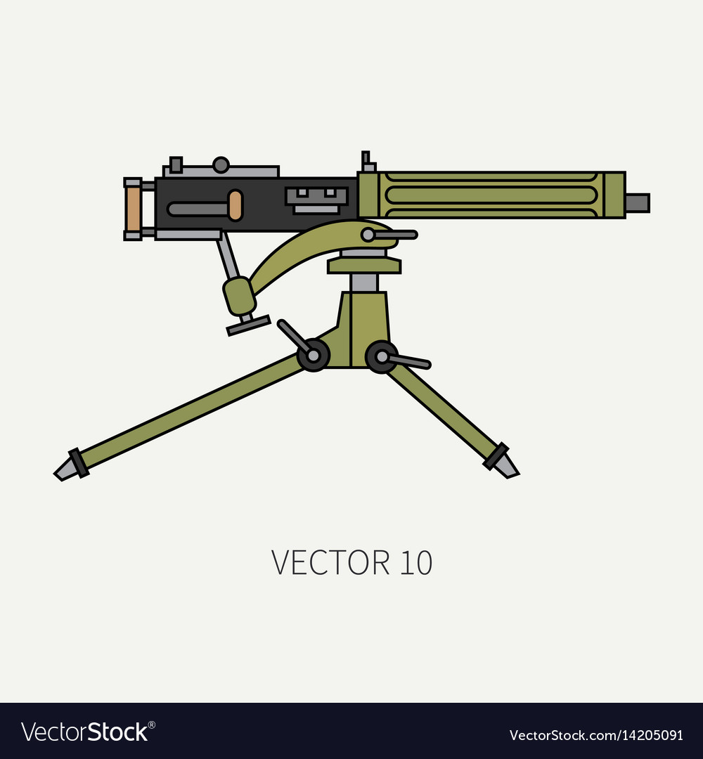 Line flat color military icon - machine gun