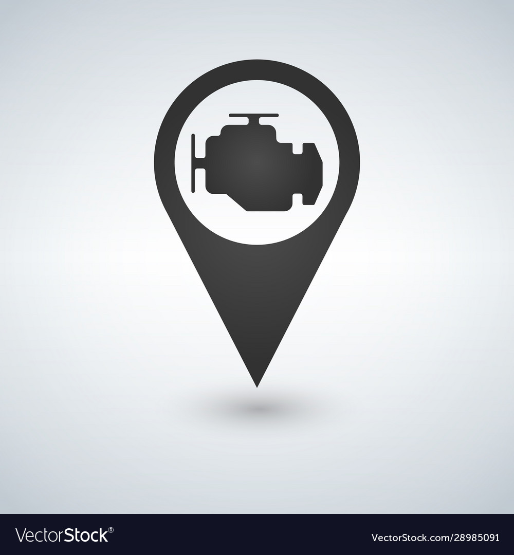 Map pointer and icon car service engine sign