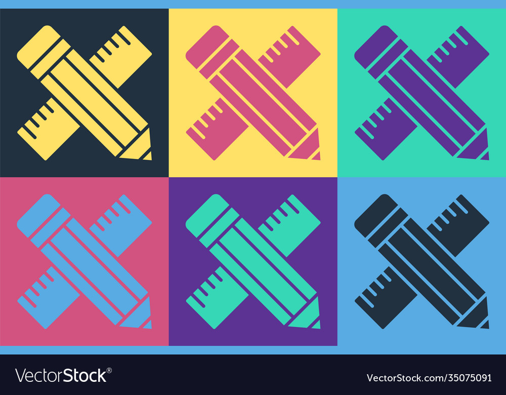 Pop art crossed ruler and pencil icon isolated