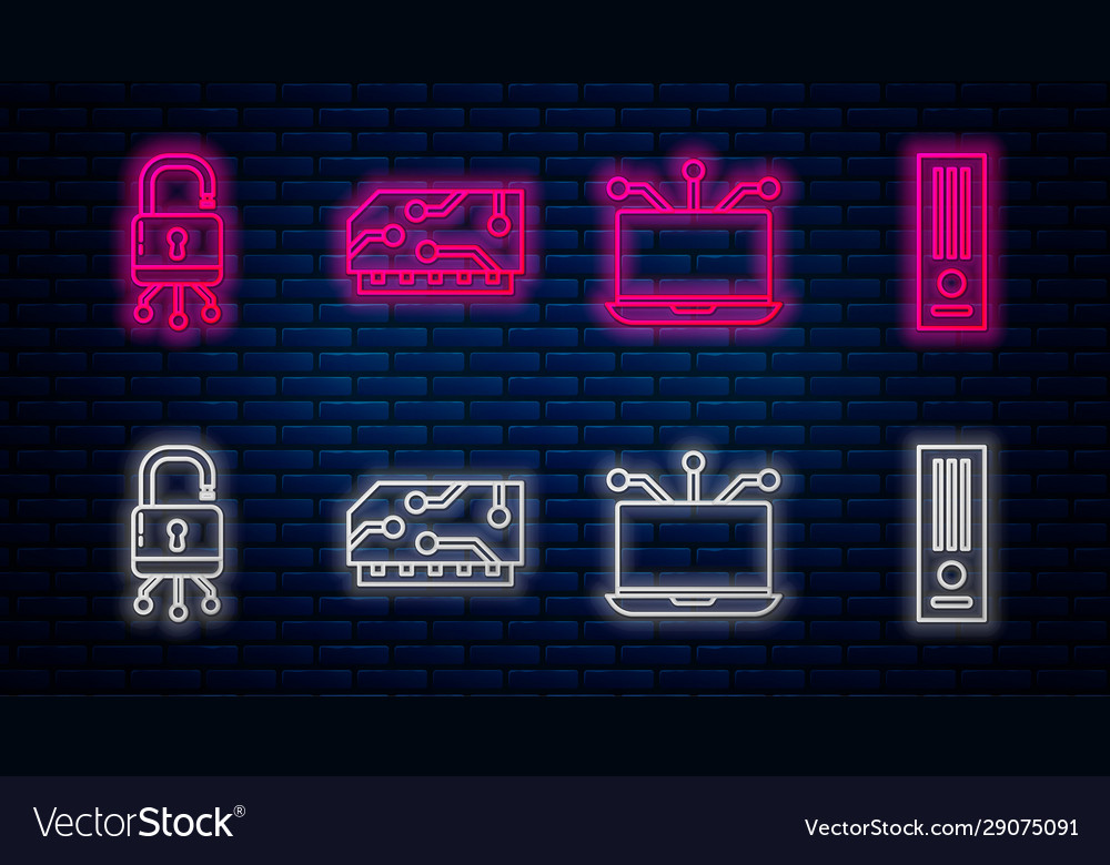 Set line ram random access memory laptop lock vector image Set line ram random access memory laptop lock