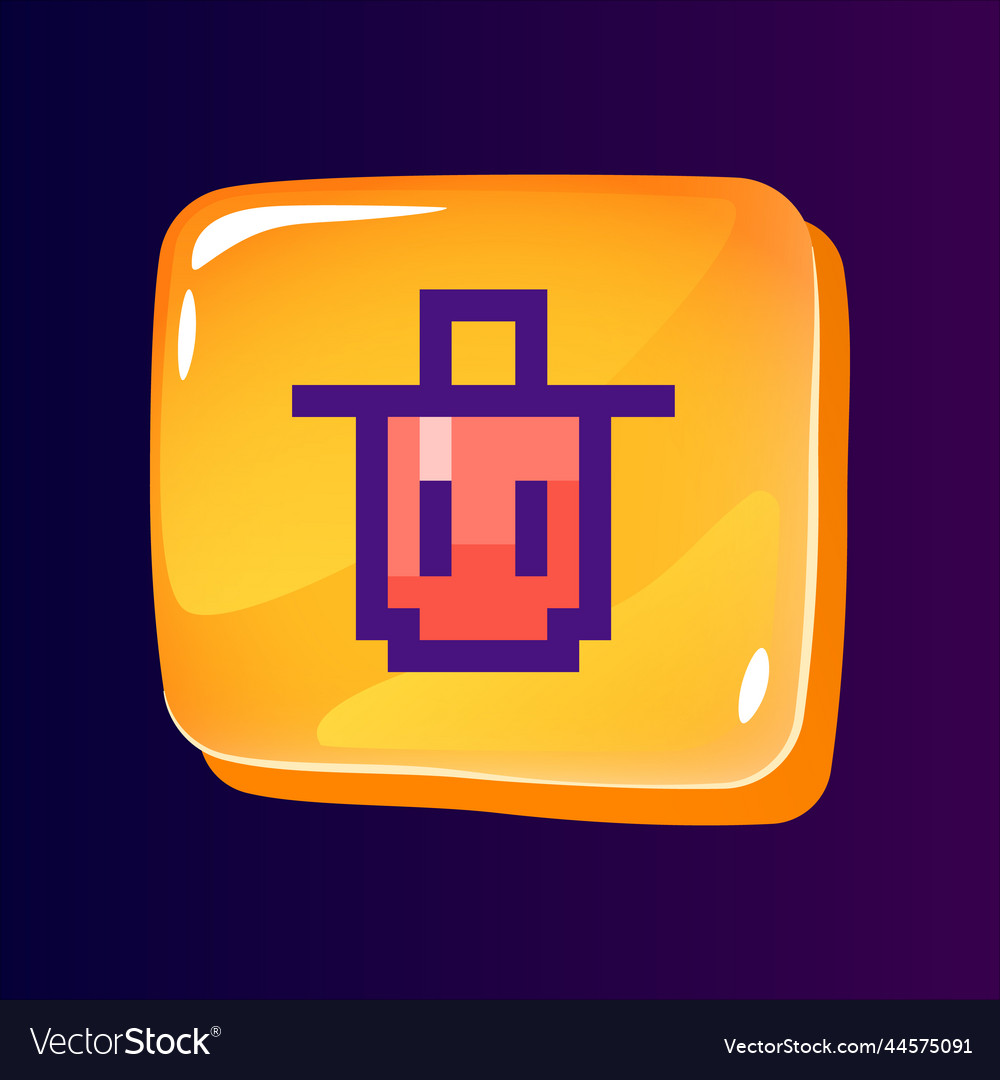 Trash bin glossy ui button with pixelated color