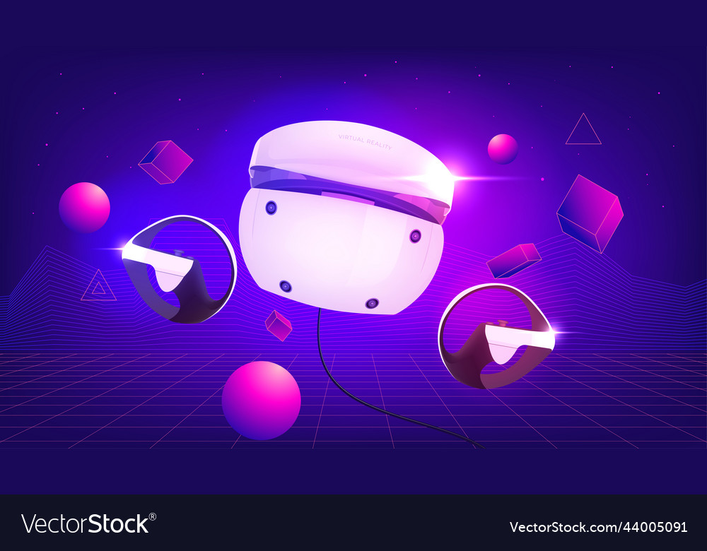 Virtual reality headset and controllers vector image Virtual reality headset and controllers