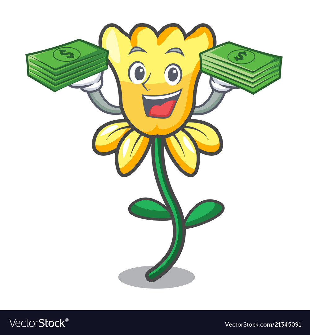 With money bag daffodil flower mascot cartoon