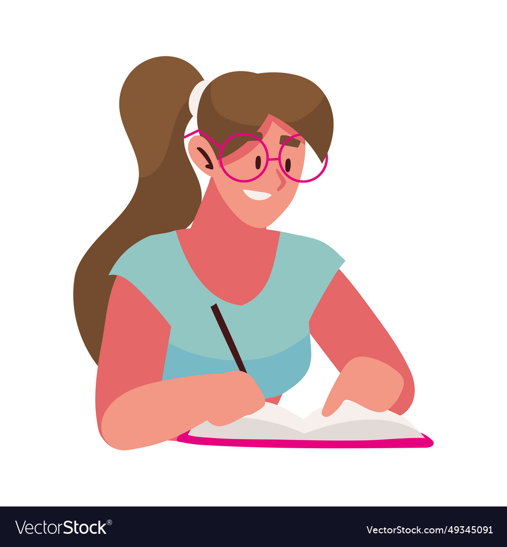 Woman writing and studying Royalty Free Vector Image