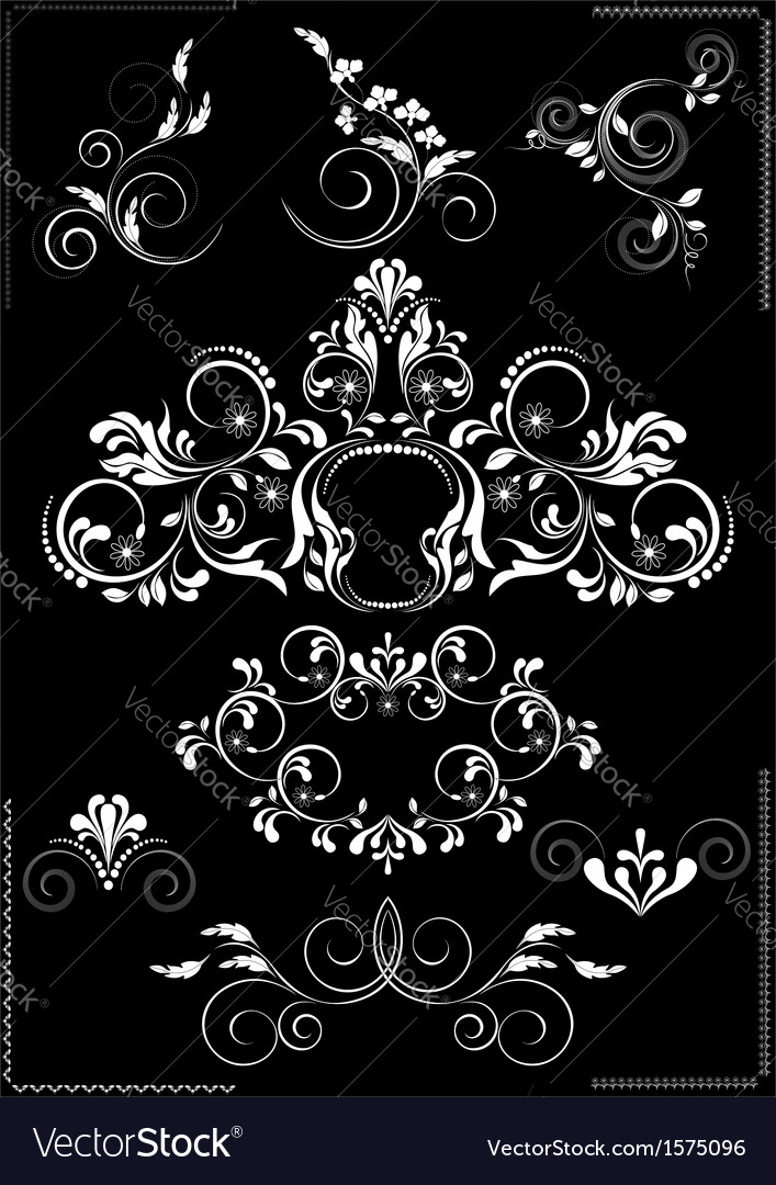 Collection white flourishes patterns