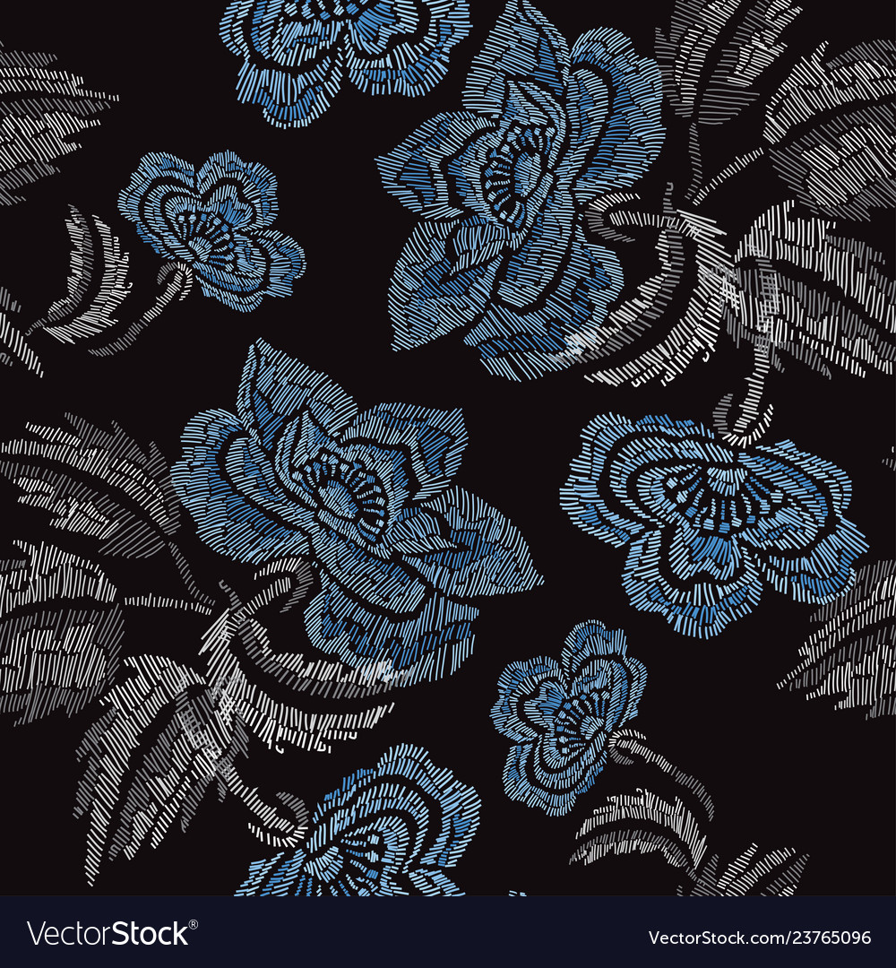 Embroidery floral seamless pattern