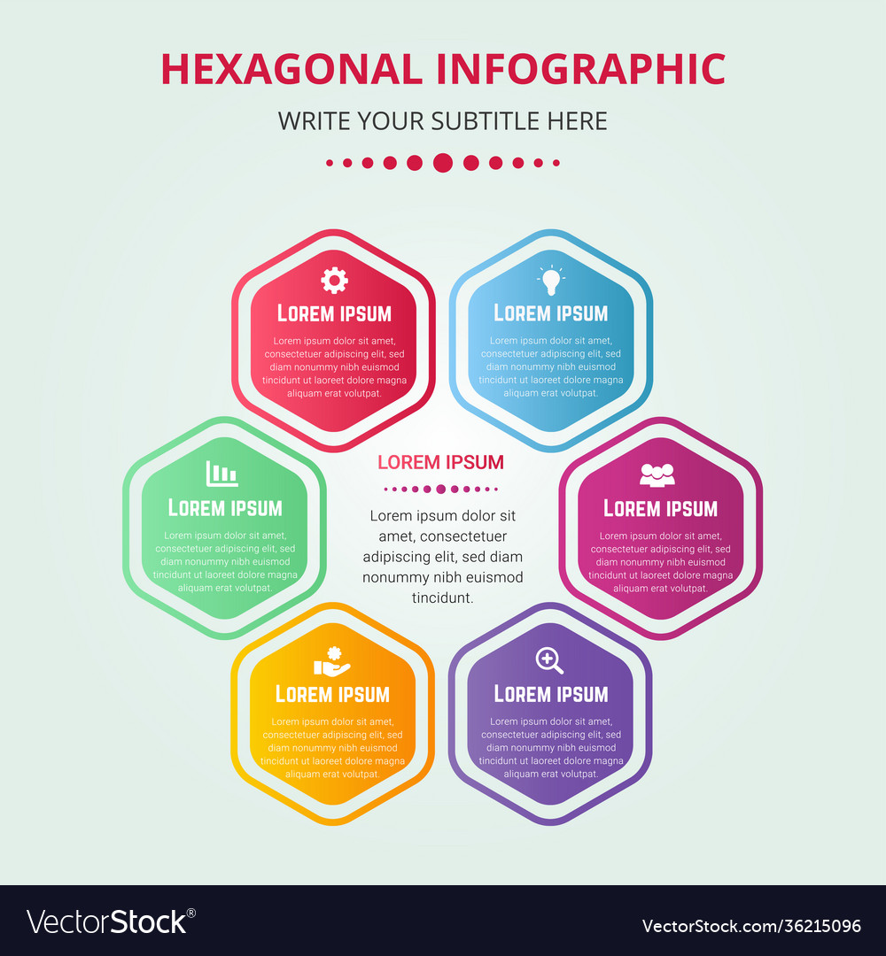Gradient hexagonal infographic template vector image Gradient hexagonal infographic template