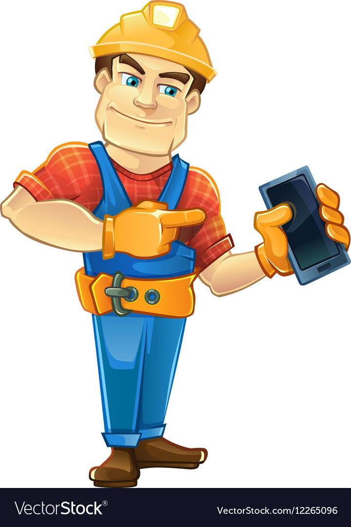 Download Handyman builder in helmet pointing to the Vector Image