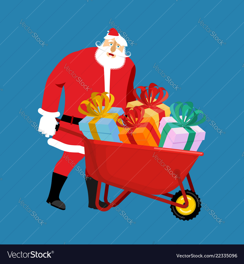 Santa claus wheelbarrow and gifts xmas grounds