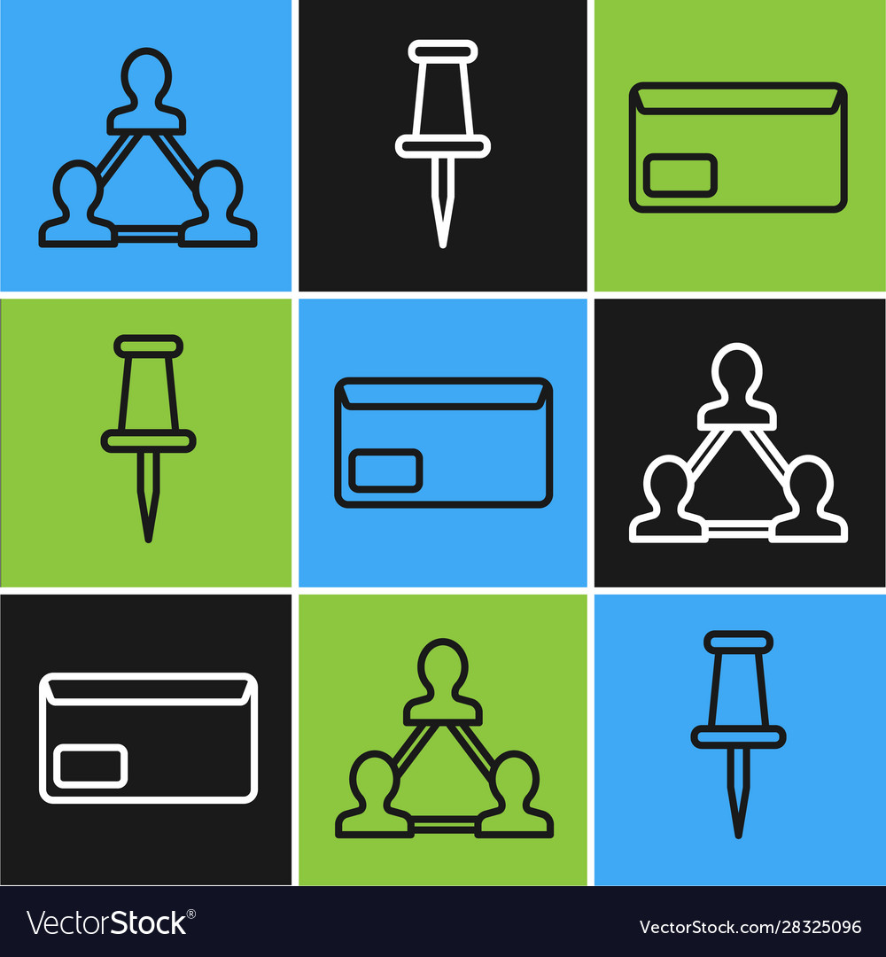 Set line project team base envelope and push pin vector image Set line project team base envelope and push pin