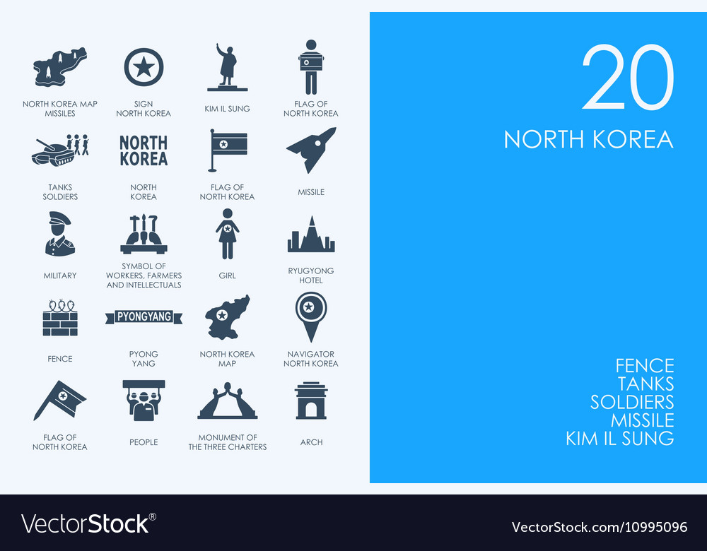 Set of blue hamster library north korea icons