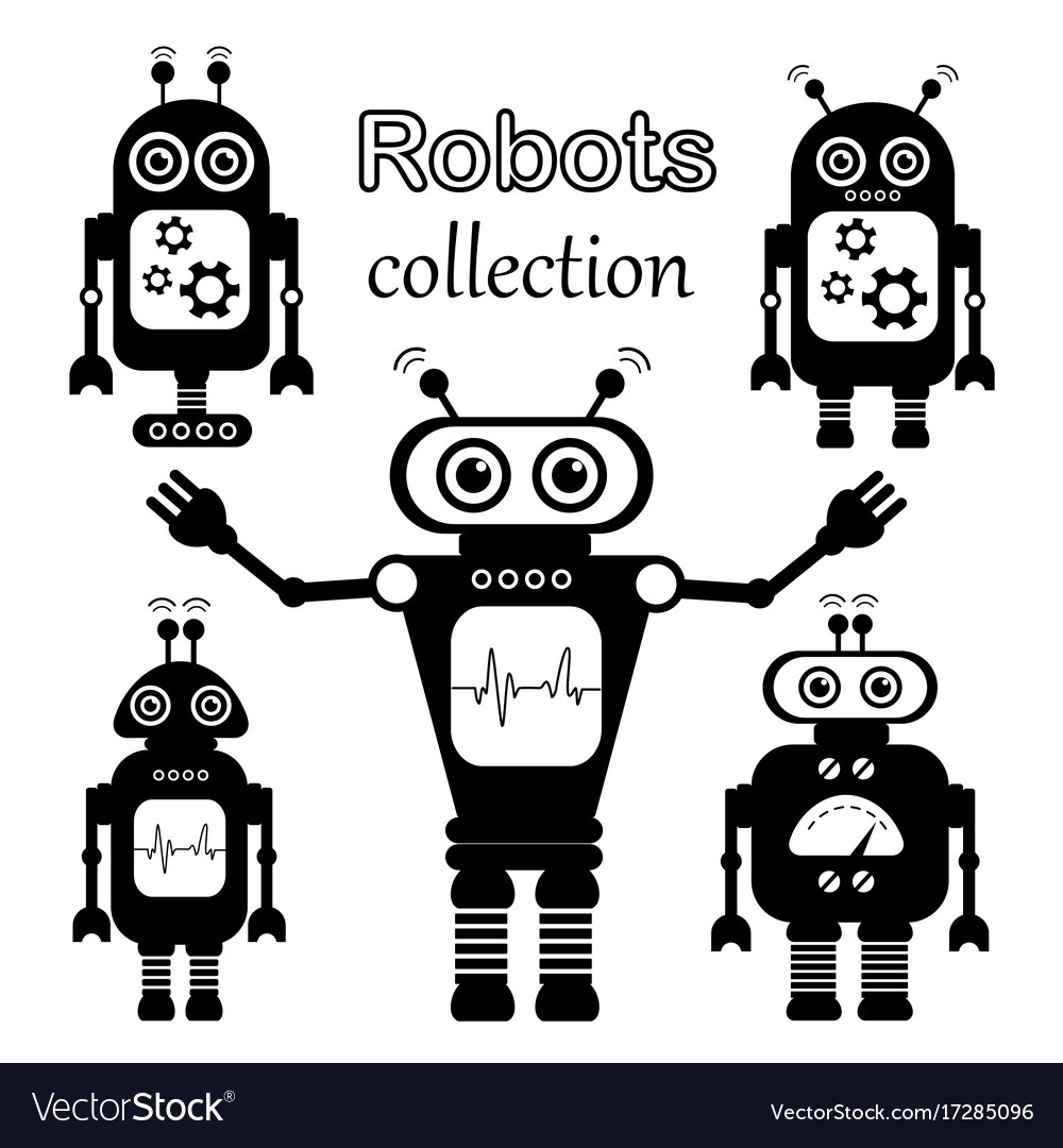 Set of robots in cartoon style