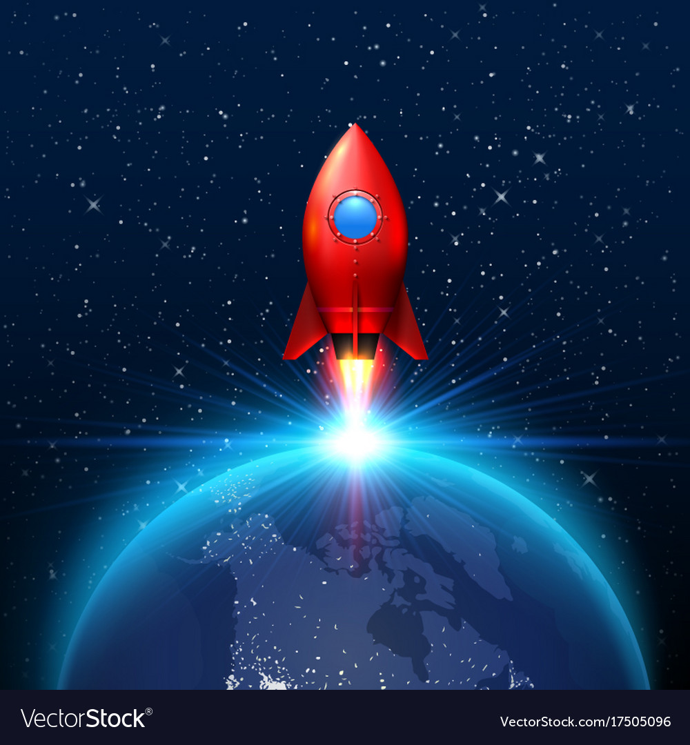 Space red rocket launch creative art Royalty Free Vector