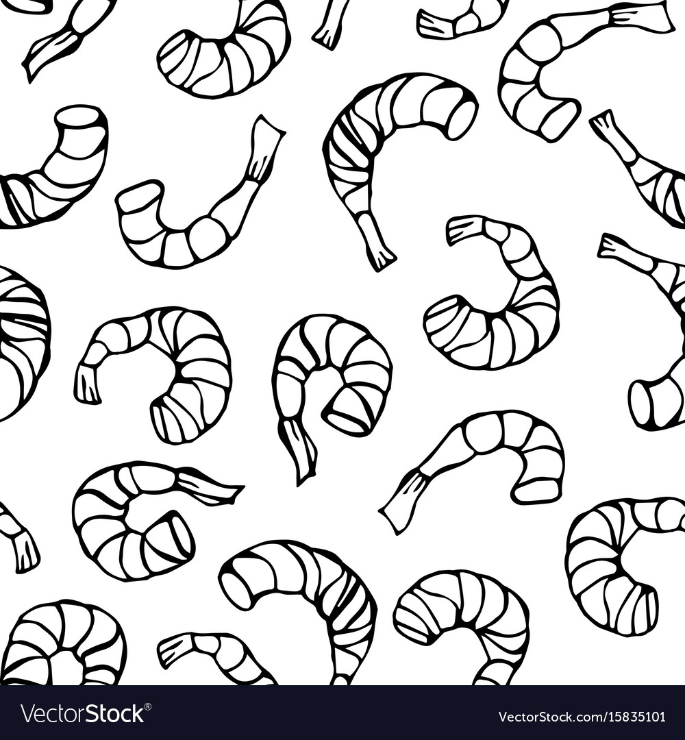 Seafood seamless pattern shrimp or prawn