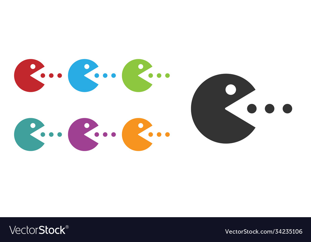 Black pacman with eat icon isolated on white