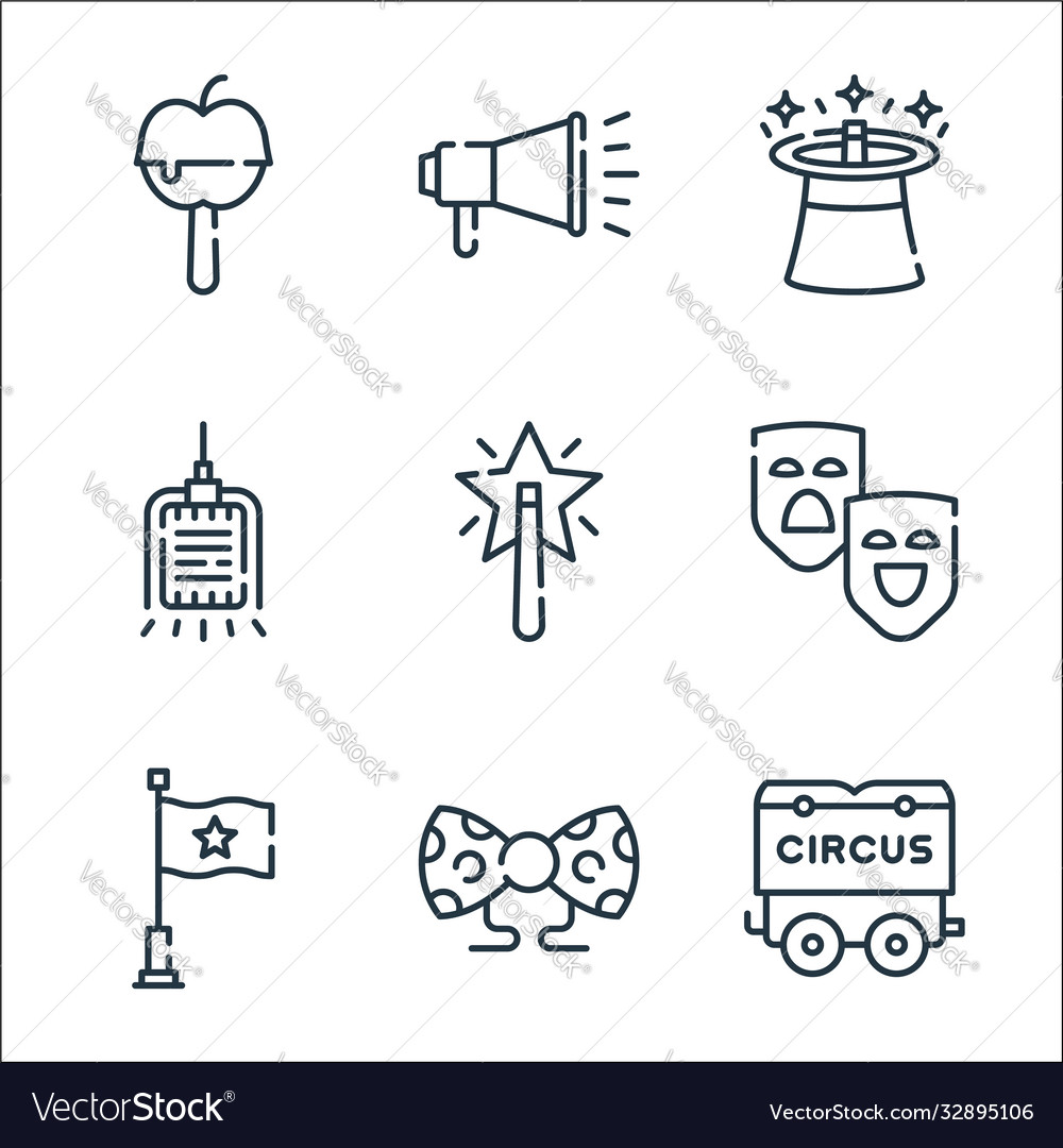Circus line icons linear set quality vector image Circus line icons linear set quality