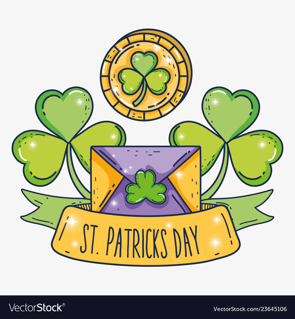 Clover gold coins with card to celebration event Vector Image