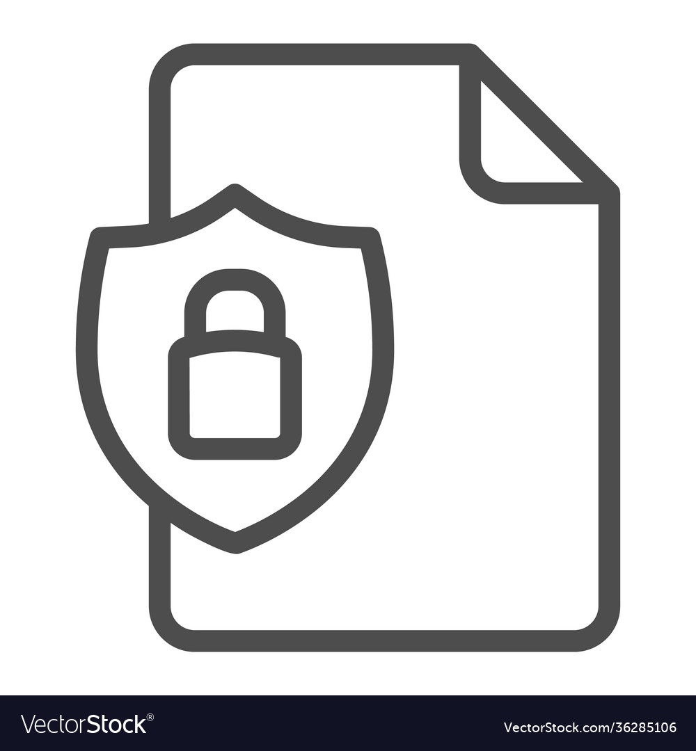 Document and security emblem with lock line icon vector image Document and security emblem with lock line icon