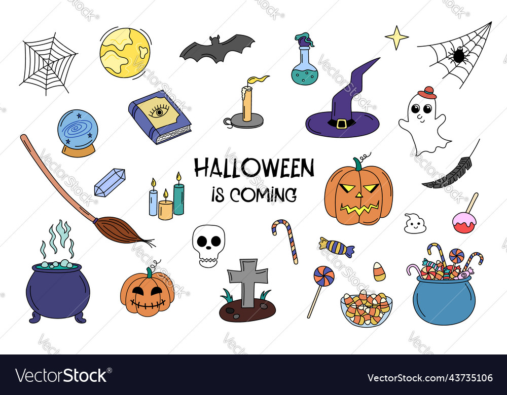 Halloween doodle hand drawing element vector set 12005878 Vector Art at  Vecteezy