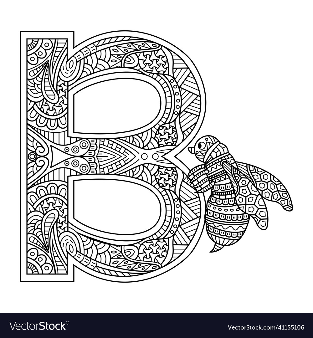 Hand drawn of alphabet letter b for bee in Vector Image