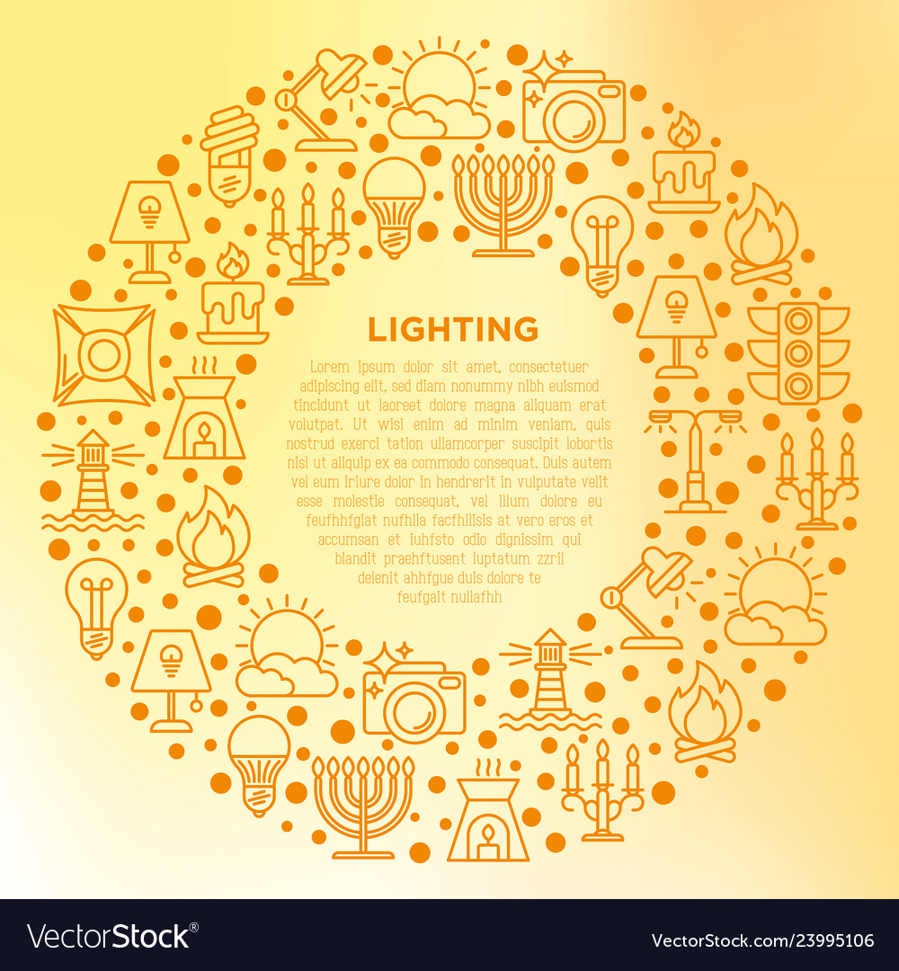 Lighting concept in circle with thin line icons vector image Lighting concept in circle with thin line icons