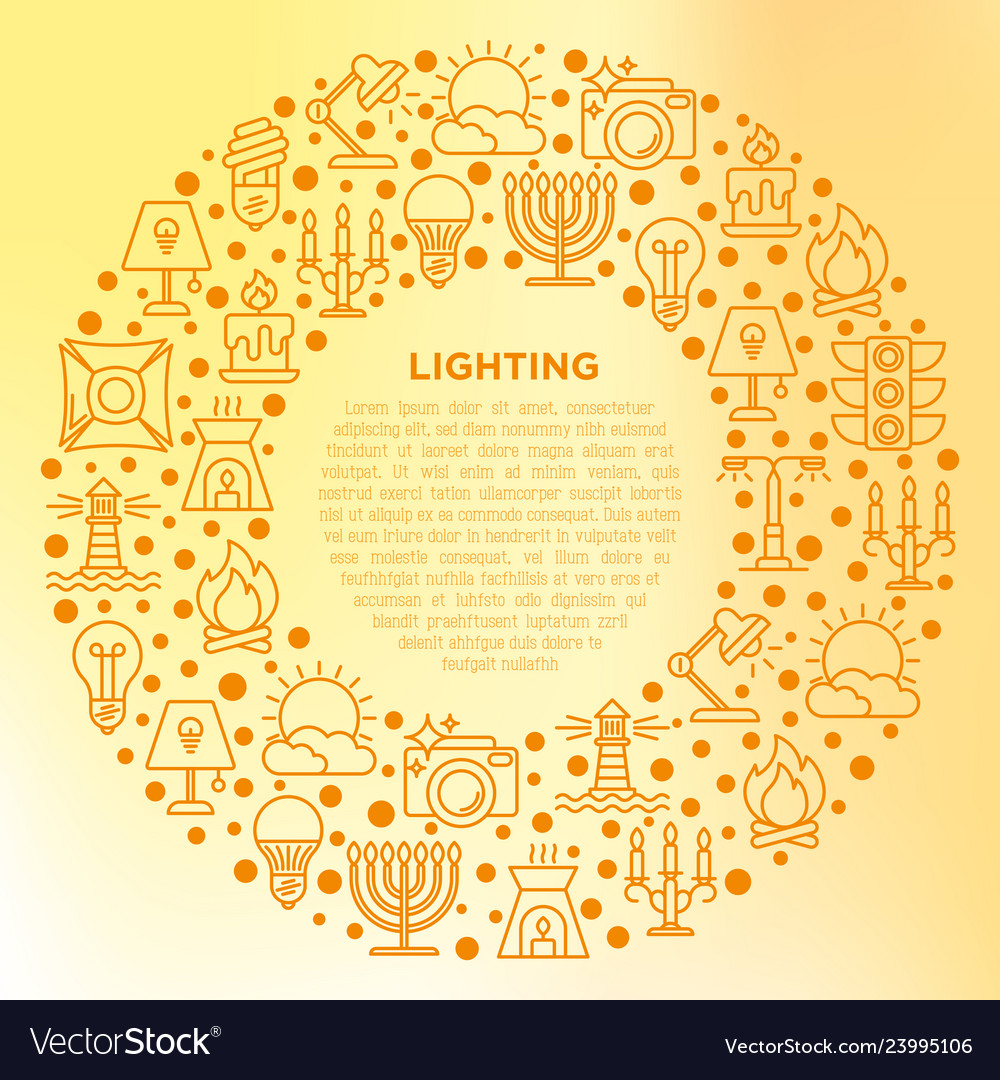 Lighting concept in circle with thin line icons