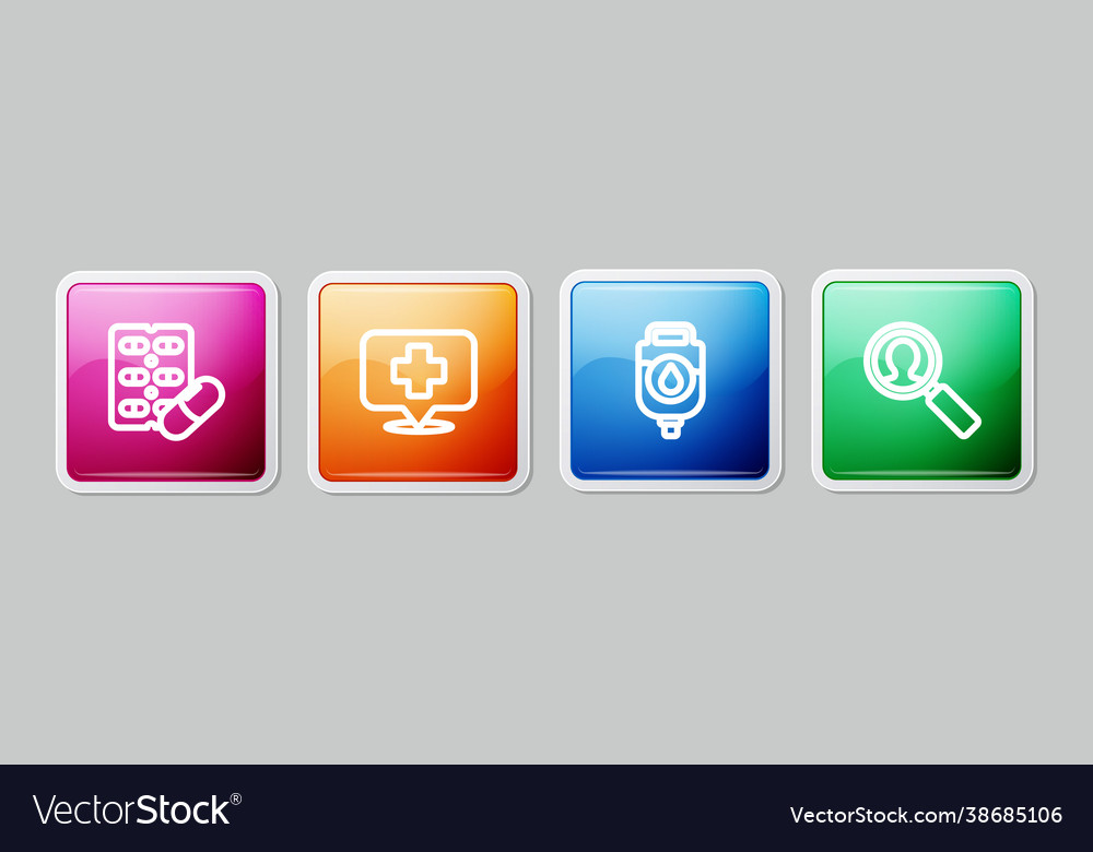 Set line pills in blister pack map pointer vector image Set line pills in blister pack map pointer