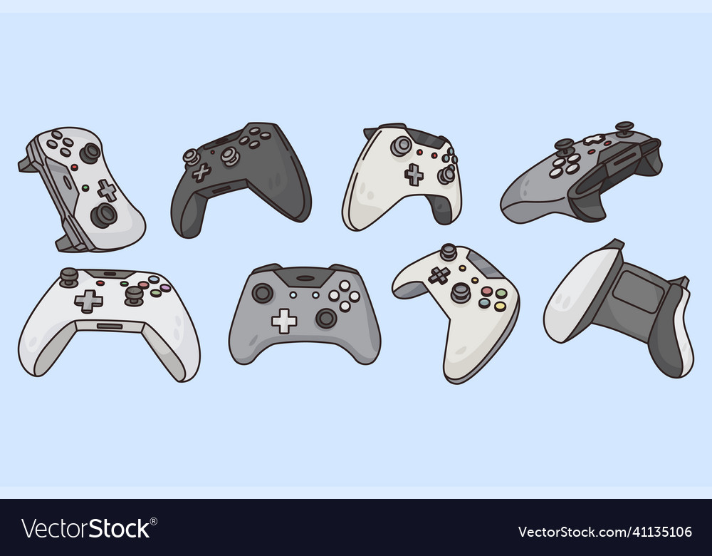 Set of various game controllers