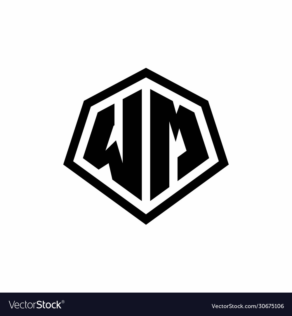 Wm Monogram Logo With Hexagon Shape And Line Vector Image