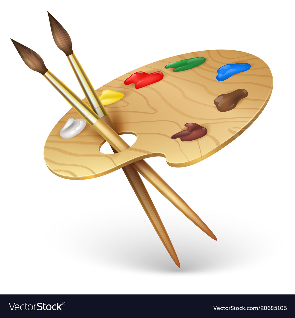 https://cdn2.vectorstock.com/i/1000x1000/51/06/wooden-artist-palette-with-paint-brushes-vector-20685106.jpg