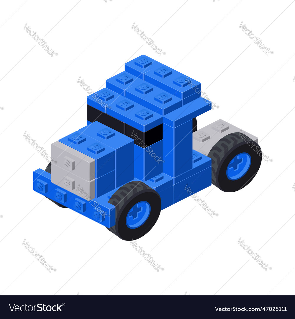 Blue tractor assembled from plastic blocks