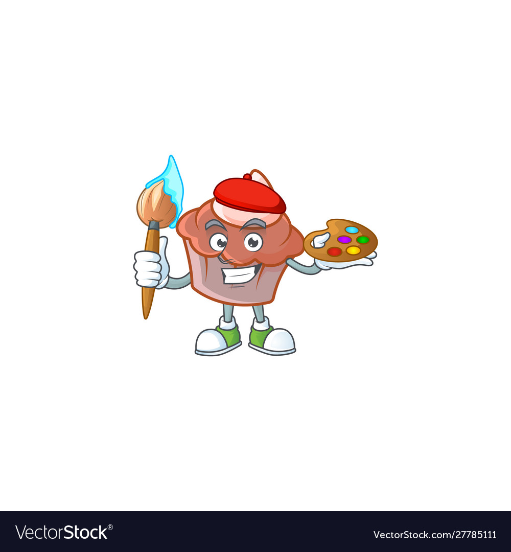 Cartoon brioche with cream painter character Vector Image