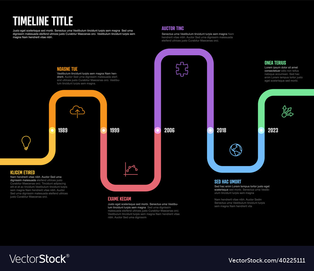 Dark infographic company milestones curved thick vector image Dark infographic company milestones curved thick