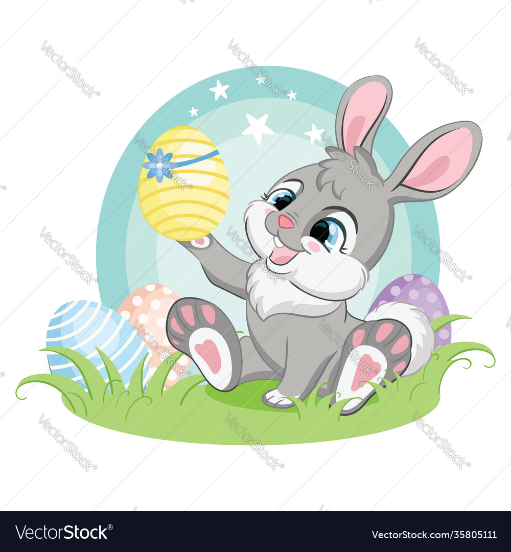 Gray easter bunny character admiring easter Vector Image