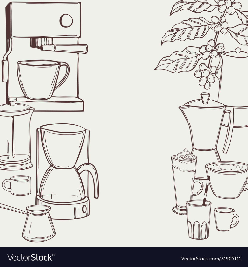 Hand drawn coffee set background sketch