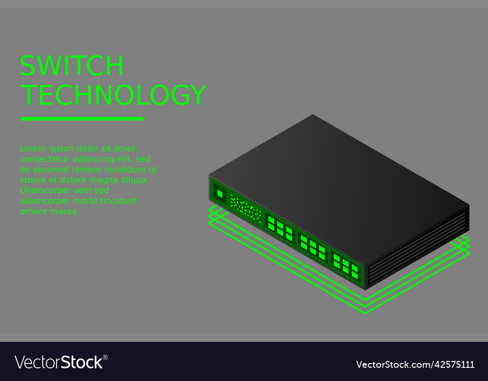 Isometric switch with up link port vector image Isometric switch with up link port