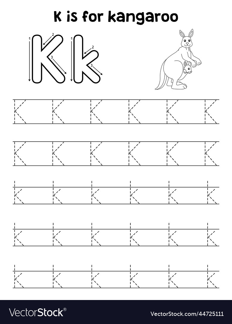 Kangaroo with kid tracing letter abc coloring k Vector Image