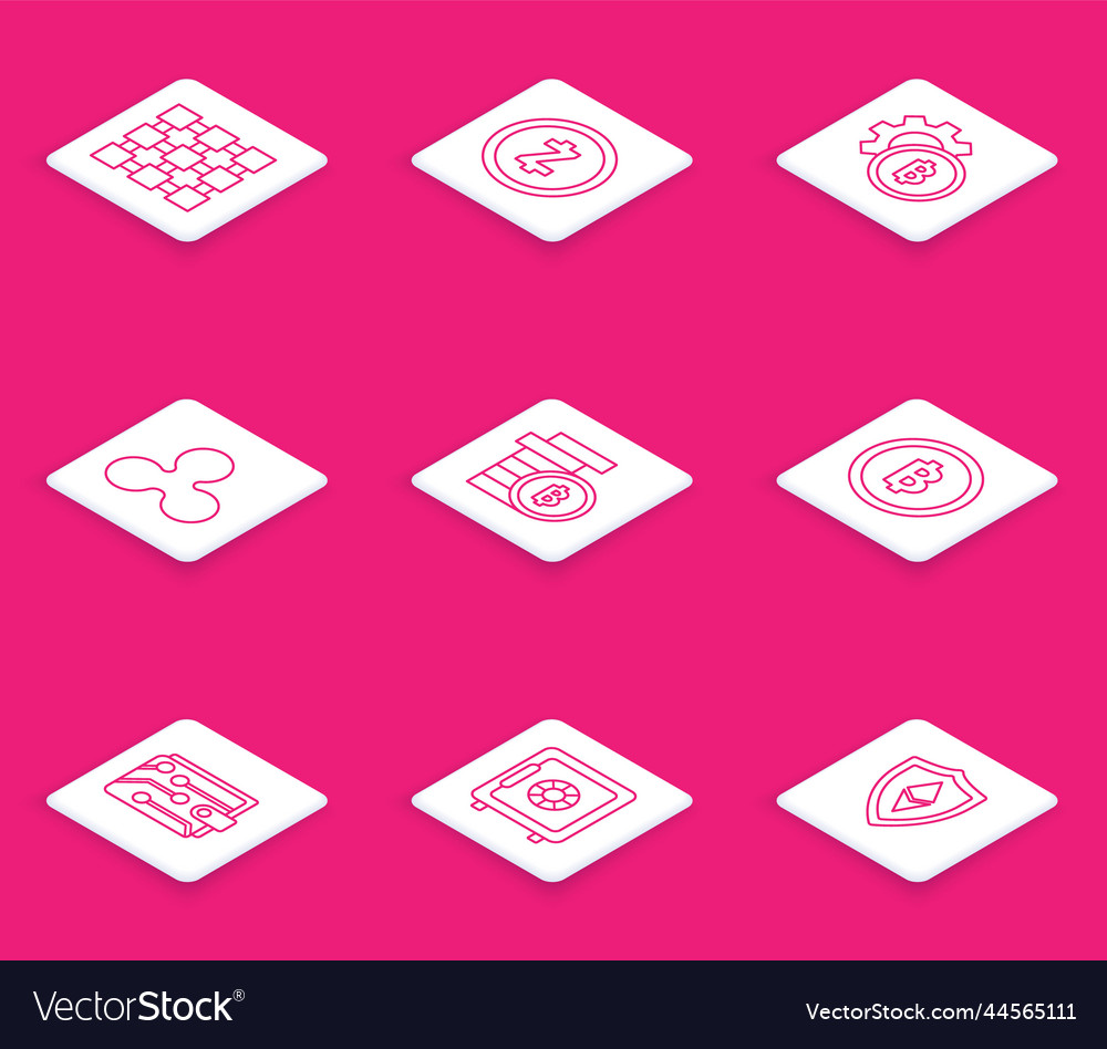 Set line blockchain technology cryptocurrency vector image Set line blockchain technology cryptocurrency