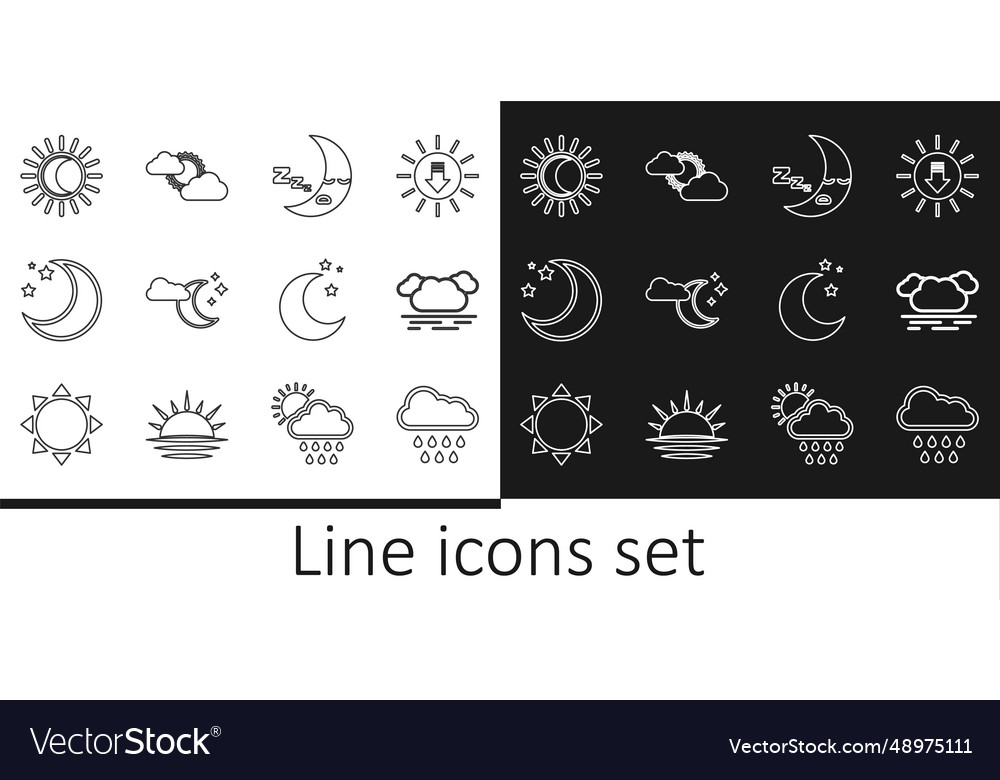 Linienwolke mit Regenmond-Ikone und Sternen