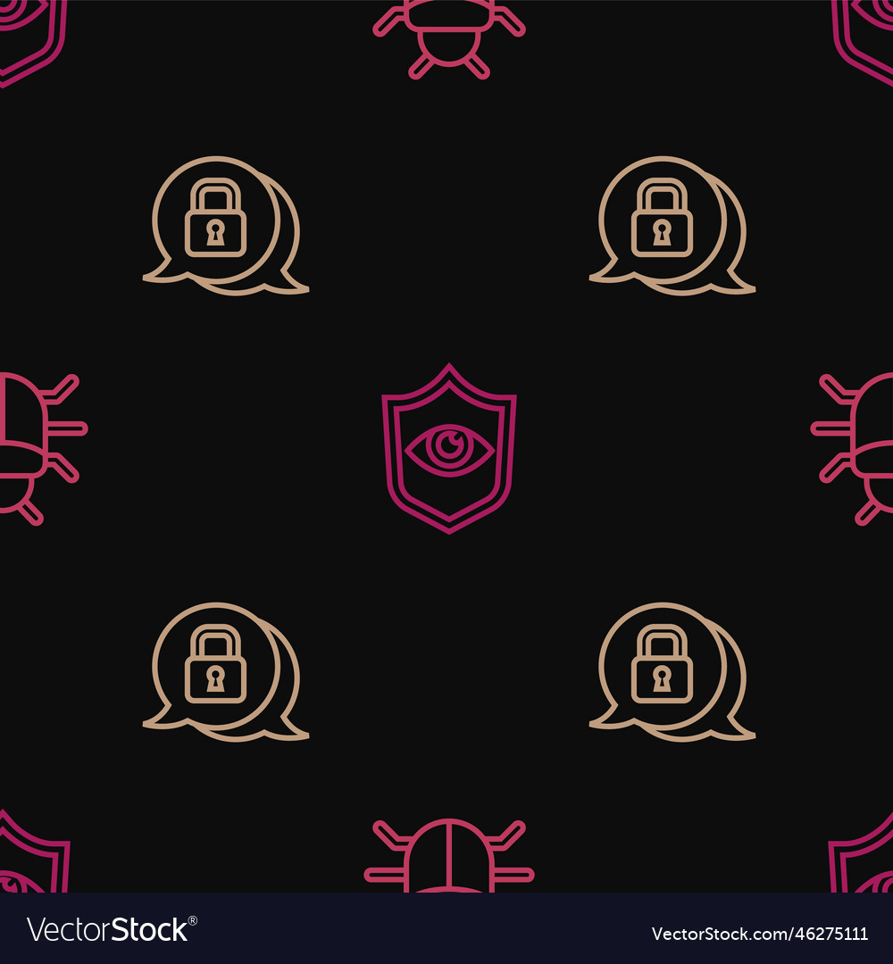 Set line system bug cyber security and shield vector image Set line system bug cyber security and shield