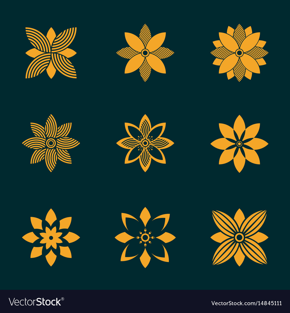 Set ornamental emblem flowers symbol Royalty Free Vector