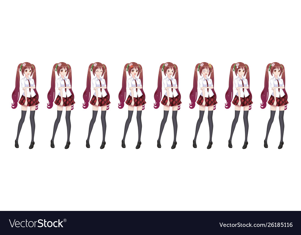 Anime manga schoolgirl plaid red skirt tie pattern