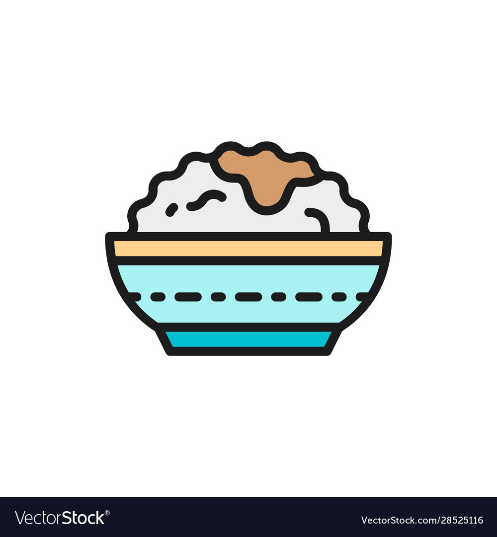 Bowl rice japanese cuisine flat color line Vector Image