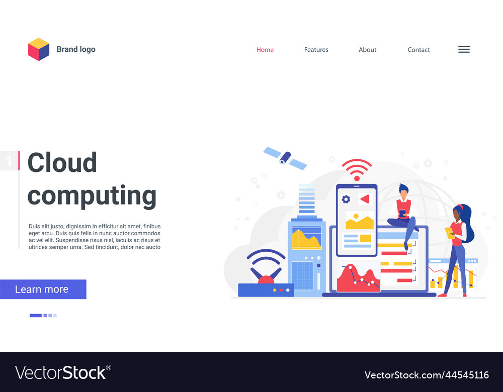 Cloud computing network concept landing page user